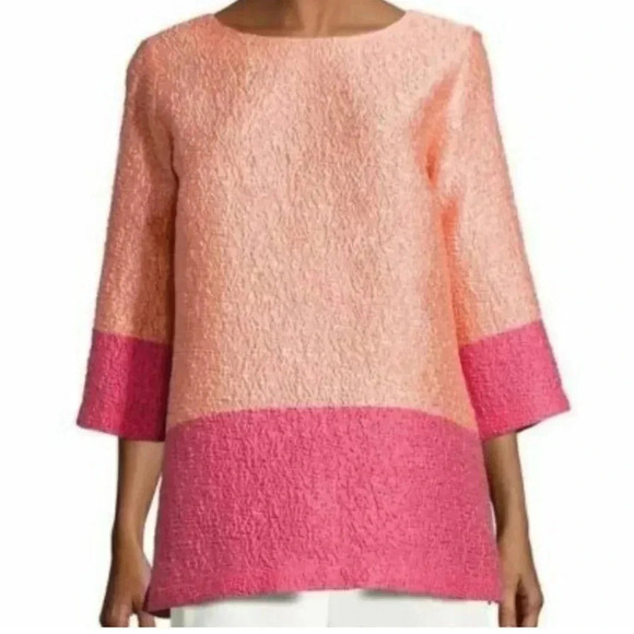 Caroline Rose Plus Petite Colorblock Cloque Tunic in Pink Orange Sz XL - Picture 1 of 8